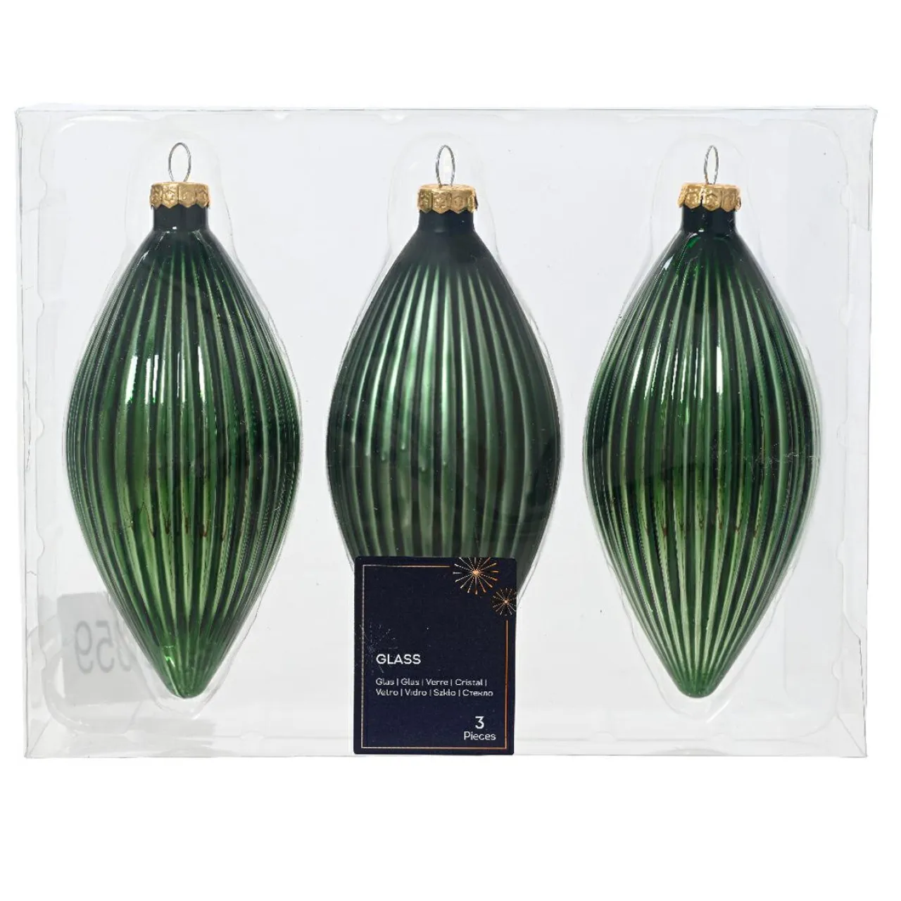KAEMINGK Lot de 3 boules de Noël en verre (D60 mm) Goutte précieuse Vert sapin Best