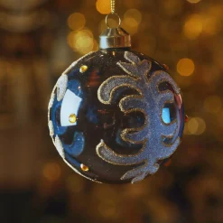 KAEMINGK Lot de 3 boules de Noël en verre (D80 mm) Castel Bleu New