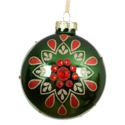 KAEMINGK Lot de 3 boules de Noël en verre (D80 mm) Folk Flower Vert Outlet