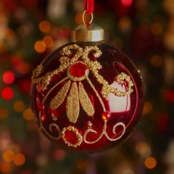 KAEMINGK Lot de 3 boules de Noël en verre (D80 mm) Palazzo Bordeaux Hot