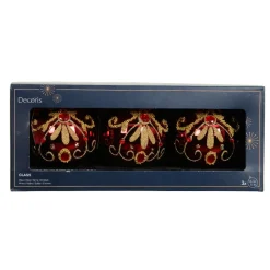 KAEMINGK Lot de 3 boules de Noël en verre (D80 mm) Palazzo Bordeaux Hot