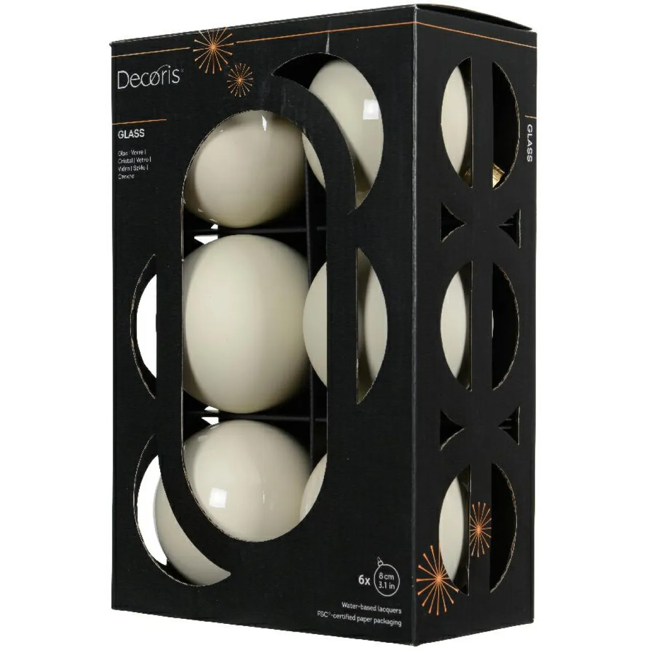 KAEMINGK Lot de 6 Boules de Noël en verre (D80 mm) Boréal Blanc laine Hot