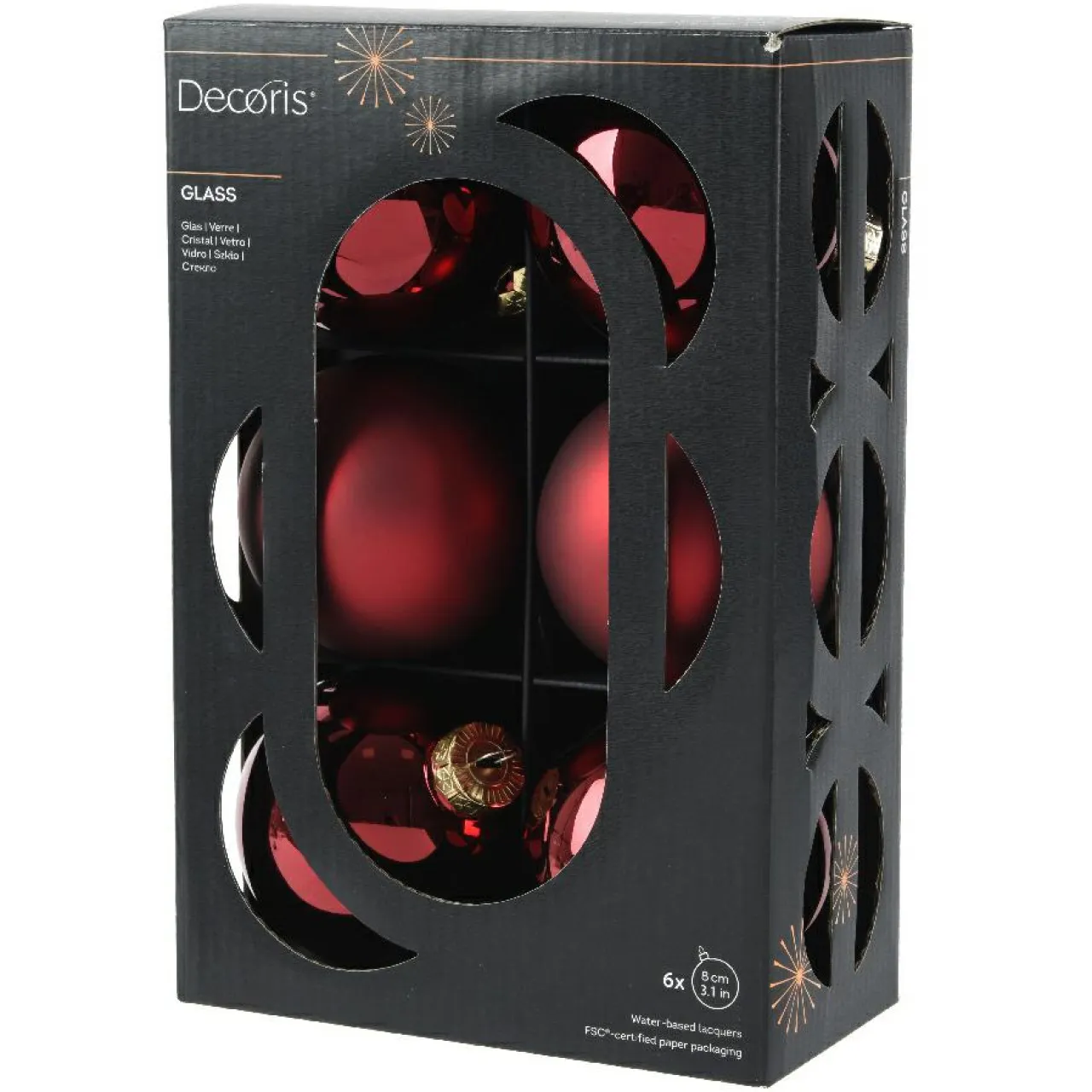 KAEMINGK Lot de 6 boules de Noël en verre (D80 mm) Boréal Bordeaux Clearance