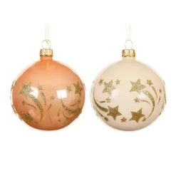 KAEMINGK Lot de 6 boules de Noël en verre (D80 mm) Étoiles filantes et blanc Pêche Clearance