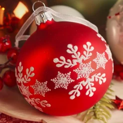 KAEMINGK Lot de 6 boules de Noël en verre (D80 mm) Flocon de neige Rouge Sale