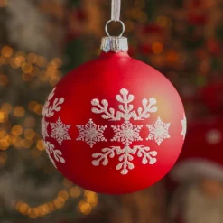 KAEMINGK Lot de 6 boules de Noël en verre (D80 mm) Flocon de neige Rouge Sale