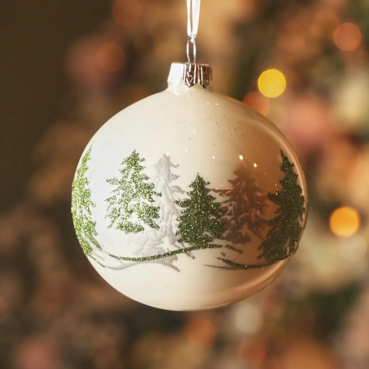 KAEMINGK Lot de 6 boules de Noël en verre (D80 mm) Forêt sapin Blanc Hot