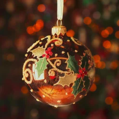 KAEMINGK Lot de 6 boules de Noël en verre (D80 mm) Houx Brun café Clearance