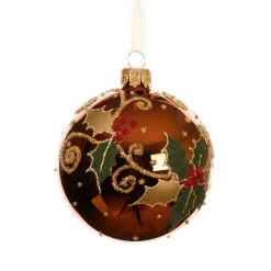KAEMINGK Lot de 6 boules de Noël en verre (D80 mm) Houx Brun café Clearance