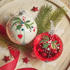 KAEMINGK Lot de 6 boules de Noël en verre (D80 mm) Noël d'Antan et blanc Rouge Best