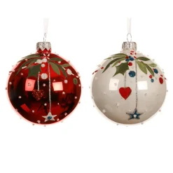 KAEMINGK Lot de 6 boules de Noël en verre (D80 mm) Noël d'Antan et blanc Rouge Best