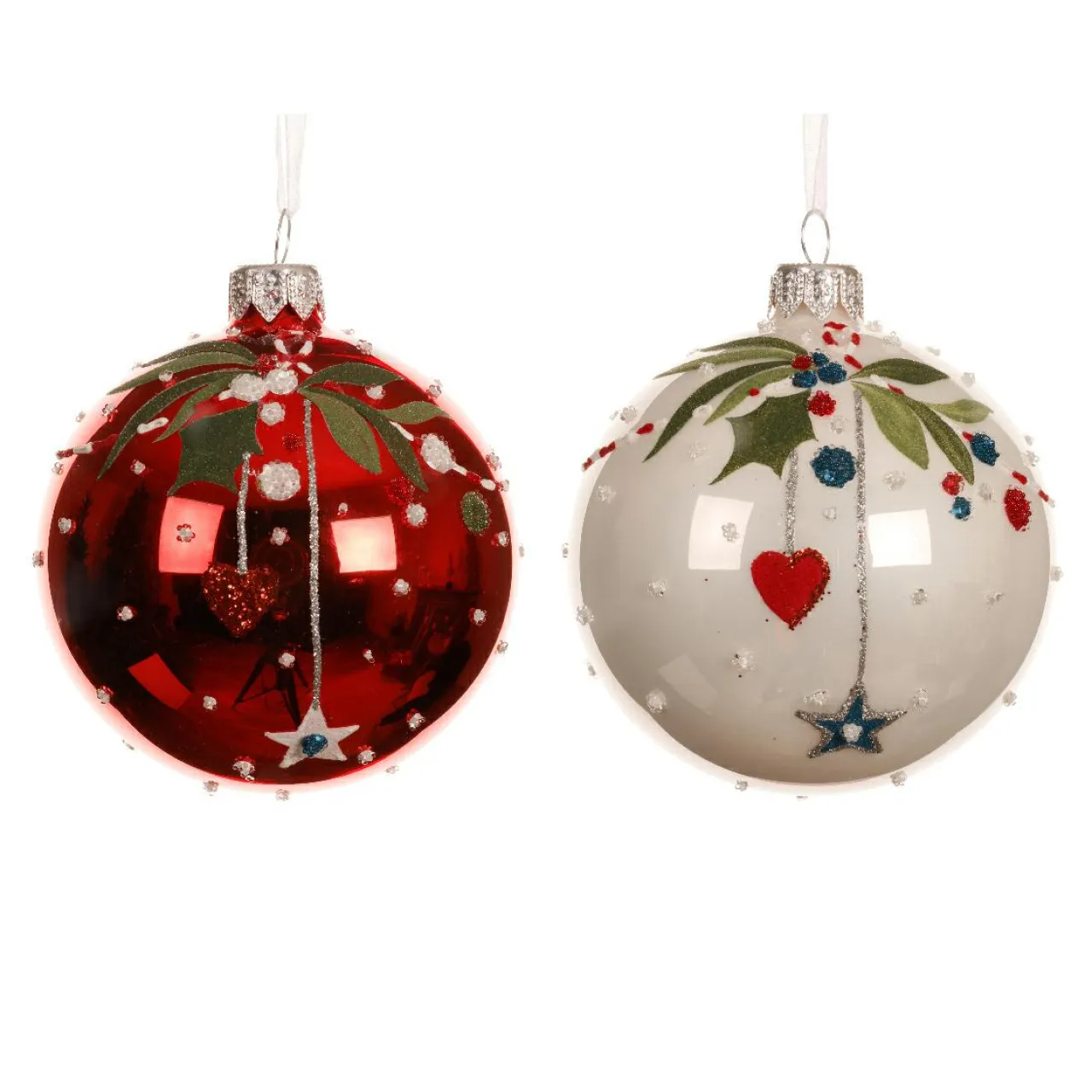 KAEMINGK Lot de 6 boules de Noël en verre (D80 mm) Noël d'Antan et blanc Rouge Best