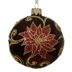 KAEMINGK Lot de 6 boules de Noël en verre (D80 mm) Poinsettia Bordeaux Best