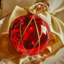KAEMINGK Lot de 6 boules de Noël en verre (D80 mm) Prestige pailleté or Rouge Outlet
