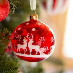 KAEMINGK Lot de 6 boules de Noël en verre (D80 mm) Rudolf Rouge Clearance