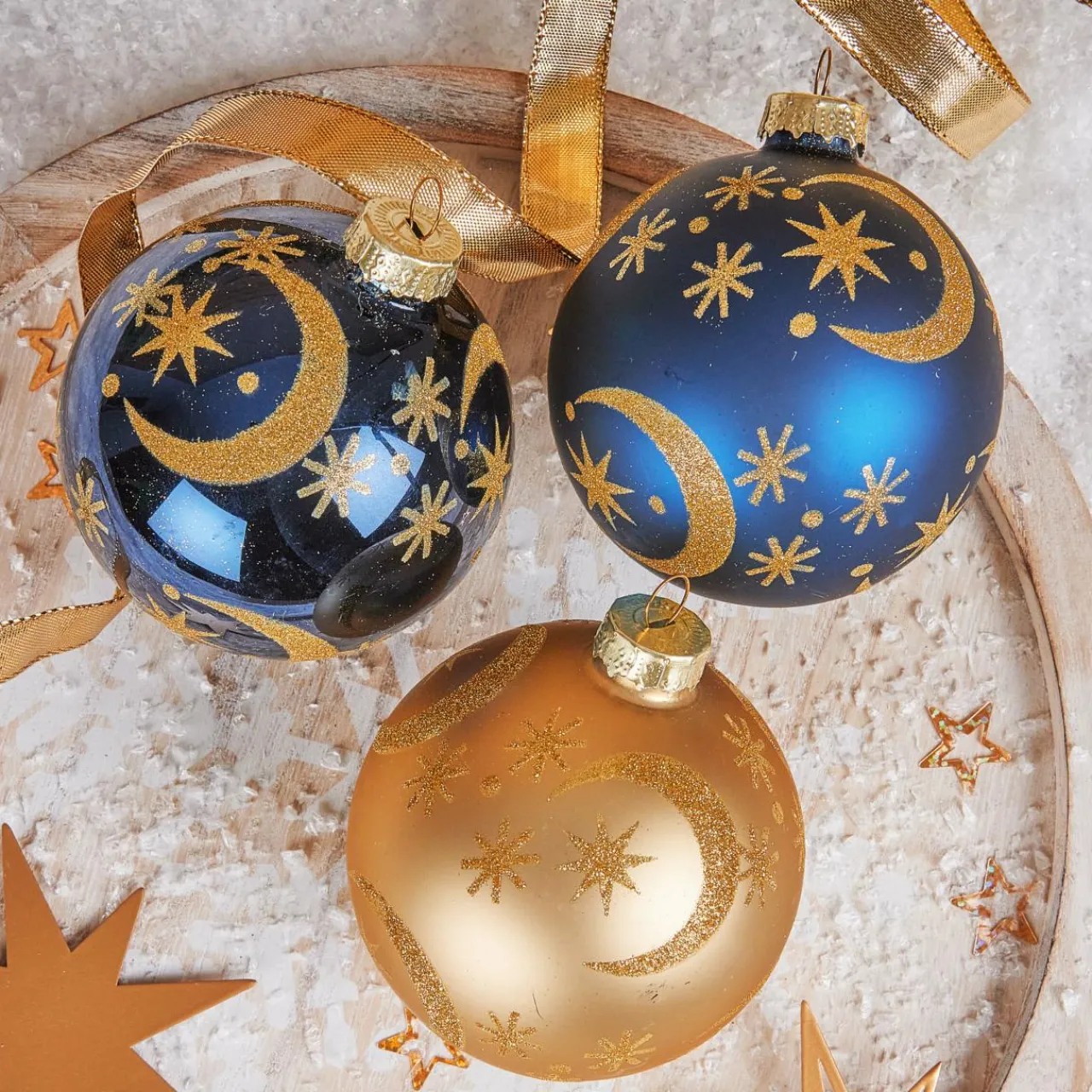 KOOPMAN Lot de 12 boules de Noël en verre (D80 mm) Moon nuit et doré Bleu Online