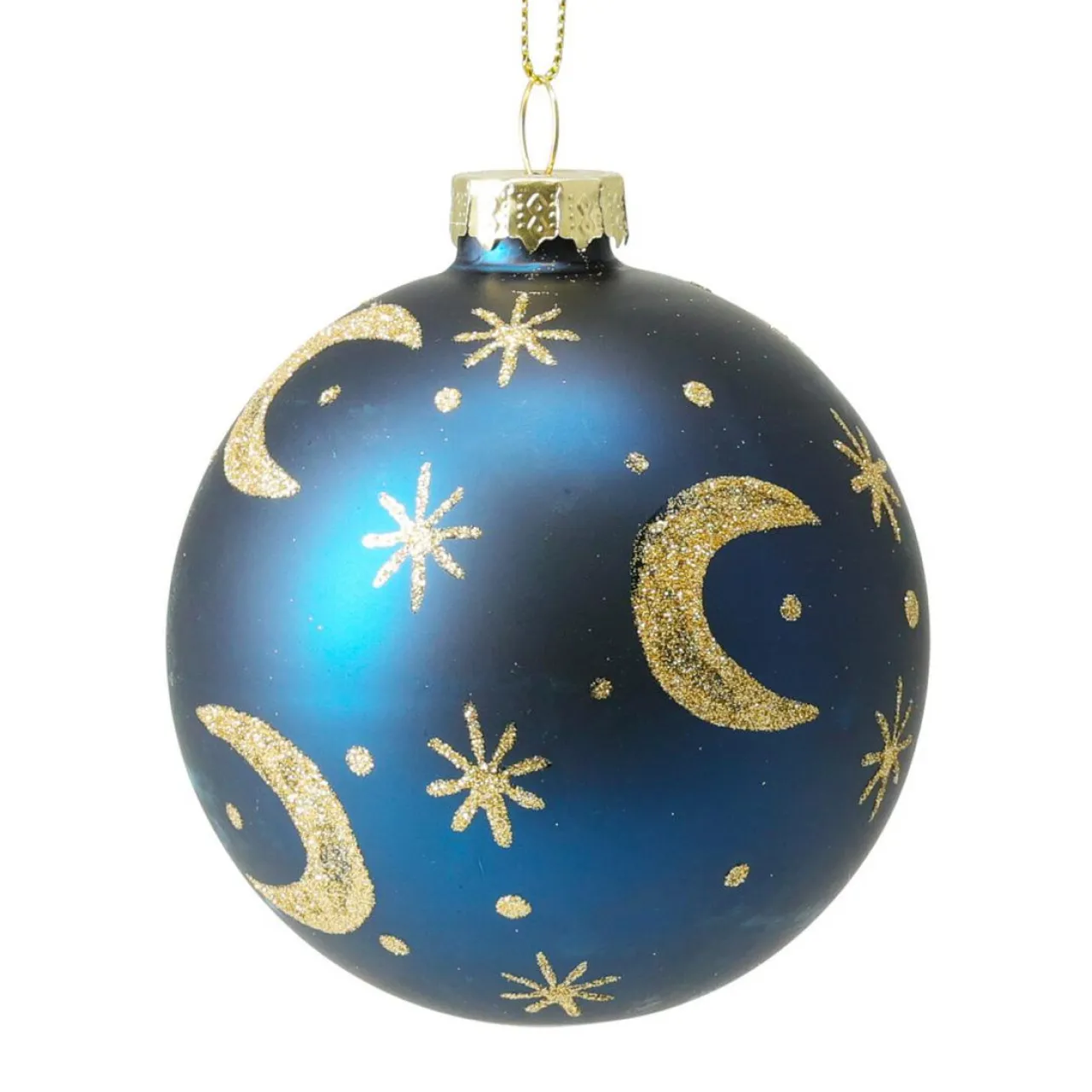 KOOPMAN Lot de 12 boules de Noël en verre (D80 mm) Moon nuit et doré Bleu Online