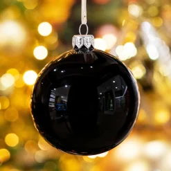 KAEMINGK Lot de 6 boules de Noël en verre (D80 mm) Arctique brillantes Noir Outlet