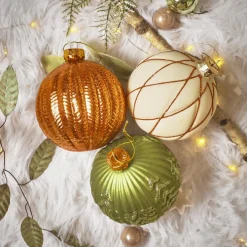 KAEMINGK Lot de 12 boules de Noël en verre (D100 mm) Rêverie Blanc laine, et Vert romarin Cognac Online