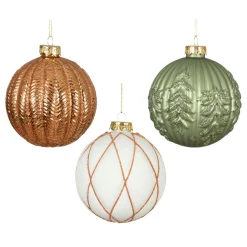 KAEMINGK Lot de 12 boules de Noël en verre (D100 mm) Rêverie Blanc laine, et Vert romarin Cognac Online