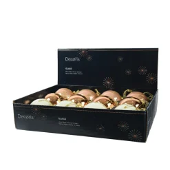 KAEMINGK Lot de 12 boules de Noël en verre (D80 mm) chic , blanc laine et pêche Cognac Discount