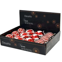 KAEMINGK Lot de 12 boules de Noël en verre (D80 mm) Cirque enchanté et Blanc Rouge Discount