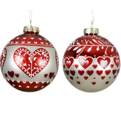 KAEMINGK Lot de 12 boules de Noël en verre (D80 mm) Cœur de Noël Rouge
