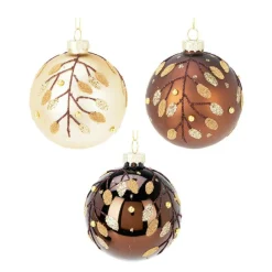 KOOPMAN Lot de 12 boules de Noël en verre (D80 mm) Feuilles d'or Marron Discount