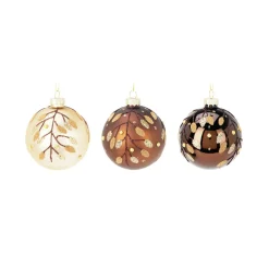 KOOPMAN Lot de 12 boules de Noël en verre (D80 mm) Feuilles d'or Marron Discount