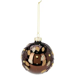 KOOPMAN Lot de 12 boules de Noël en verre (D80 mm) Feuilles d'or Marron Discount