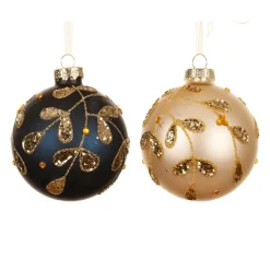 KAEMINGK Lot de 12 boules de Noël en verre (D80 mm) Feuilles d', bleu nuit et perle Or Hot