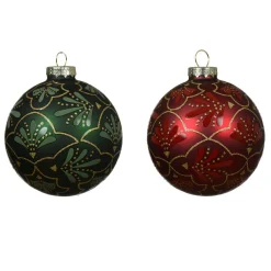 KAEMINGK Lot de 12 boules de Noël en verre (D80 mm) Gatsby Vert et rouge Vert sapin Hot