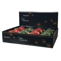 KAEMINGK Lot de 12 boules de Noël en verre (D80 mm) Gatsby Vert et rouge Vert sapin Hot