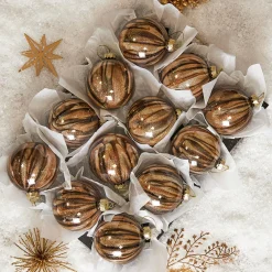KOOPMAN Lot de 12 boules de Noël en verre (D80 mm) New York Brun scintillant Marron