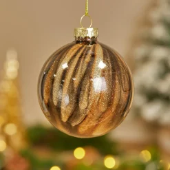 KOOPMAN Lot de 12 boules de Noël en verre (D80 mm) New York Brun scintillant Marron