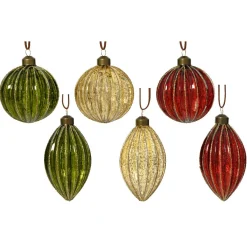 KAEMINGK Lot de 12 Boules de Noël en verre (D80 mm) Paillettes d'Or, vert et bordeaux Multicolore Best