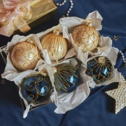 KAEMINGK Lot de 12 boules de Noël en verre (D80 mm) Palais de France et perle Bleu nuit Clearance