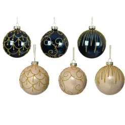 KAEMINGK Lot de 12 boules de Noël en verre (D80 mm) Palais de France et perle Bleu nuit Clearance