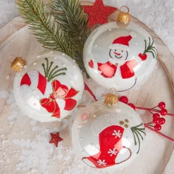 KOOPMAN Lot de 12 boules de Noël en verre (D80 mm) Noël Tradition nacré Blanc New