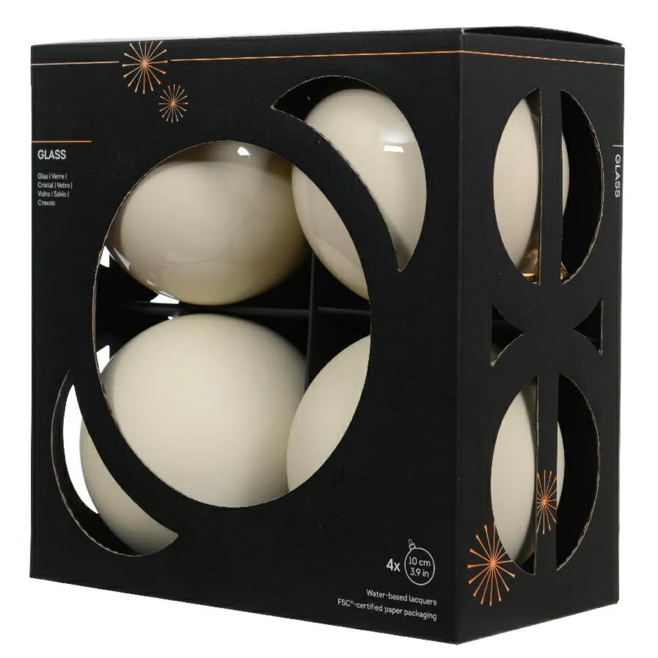 KAEMINGK Lot de 4 boules de Noël en verre (D100 mm) Boréal Blanc laine Outlet