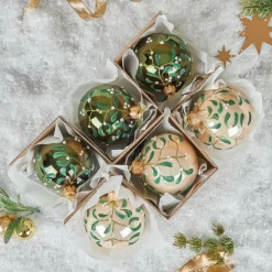 KAEMINGK Lot de 6 boules de Noël en verre (D80 mm) Fleurs de gui Vert Online
