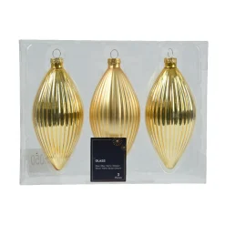 KAEMINGK Lot de 3 boules de Noël en verre (D60 mm) Goutte précieuse Or Clearance