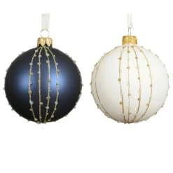 KAEMINGK Lot de 6 boules de Noël en verre (D80 mm) Christmas night Blanc laine et Bleu nuit Clearance