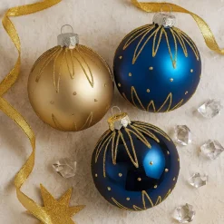 KOOPMAN Lot de 12 boules de Noël en verre (D80 mm) Trésors de Minuit nuit et doré Bleu Clearance