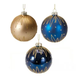 KOOPMAN Lot de 12 boules de Noël en verre (D80 mm) Trésors de Minuit nuit et doré Bleu Clearance