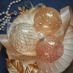 KAEMINGK Lot de 6 boules de Noël en verre (D80 mm) Vintage Reno et perle Rose Outlet