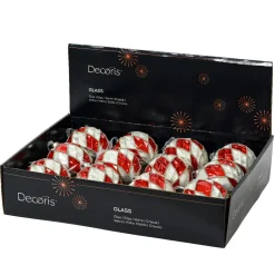 KAEMINGK Lot de 12 boules de Noël en verre (D80 mm) Damiers et blanc Rouge Clearance