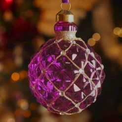 KAEMINGK Lot de 3 boules de Noël en verre (D80 mm) Carrat Violet Sale