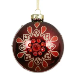 KAEMINGK Lot de 3 boules de Noël en verre (D80 mm) Folk Flower Rouge Discount