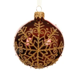 KAEMINGK Lot de 6 boules de Noël en verre (D80 mm) Flocon pailleté Bordeaux Discount